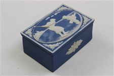 Blue & White Ceramic Box with Golfer with Caddy Lid