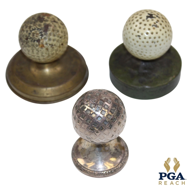 Three (3) Vintage Golf Ball Paperweights - Mesh Pattern & Dimple