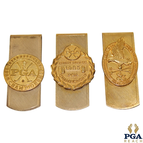 1984, 1985 & 1986 PGA Championship Gold Tone Money Clips