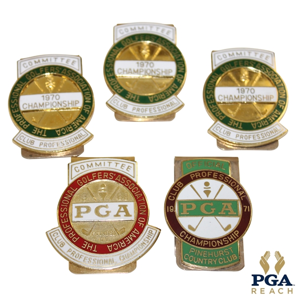 Five (5) PGA Championship Committee Badges - 1969, 1970 (x3) & 1971