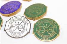 Nine (9) PGA Championship Contestant Badges - 1941, 1944, 1946, 1948-1951, 1953 & 1986