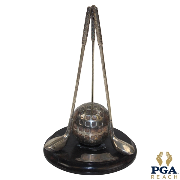 Sterling Silver Three (x3) Clubs & Mesh Pattern Golf Ball Stand