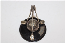 Sterling Silver Three (x3) Clubs & Mesh Pattern Golf Ball Stand