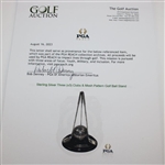 Sterling Silver Three (x3) Clubs & Mesh Pattern Golf Ball Stand