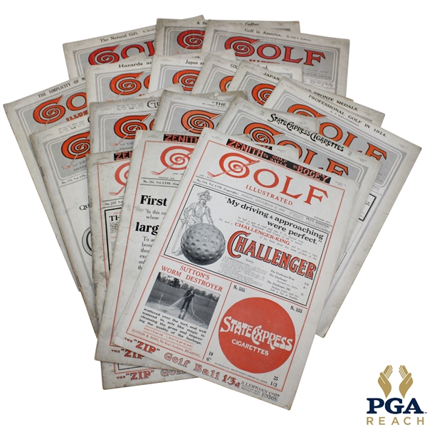 Lot of Sixteen (16) Golf Illustrated Magazines from 1913, 1914 & 1915