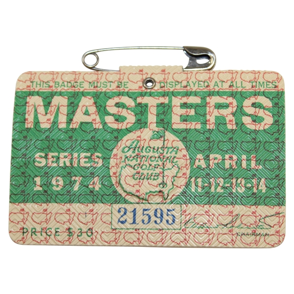 1974 Masters Tournament SERIES Badge #21595 - Gary Player Winner