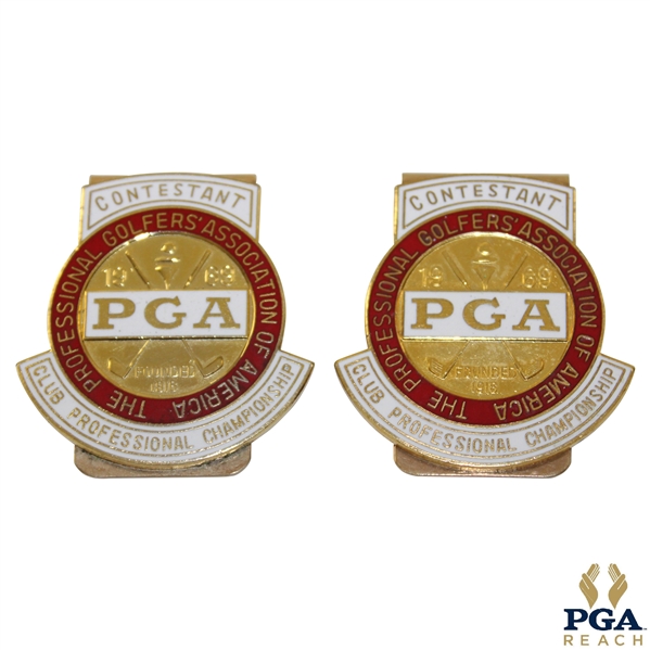 Two (2) 1969 PGA Club Professional Championship Contestant Badges/Clips