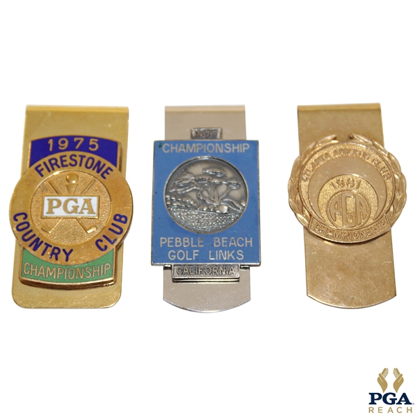 1975 (Firestone), 1977 (Pebble) & 1981 (AAC) PGA Championship Commemorative Money Clips