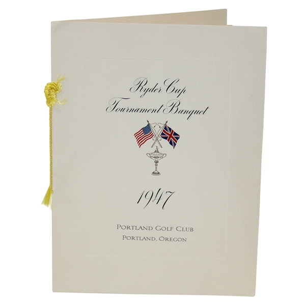 1947 Ryder Cup at Portland Golf Club Tournament Banquet Menu with Team Listings
