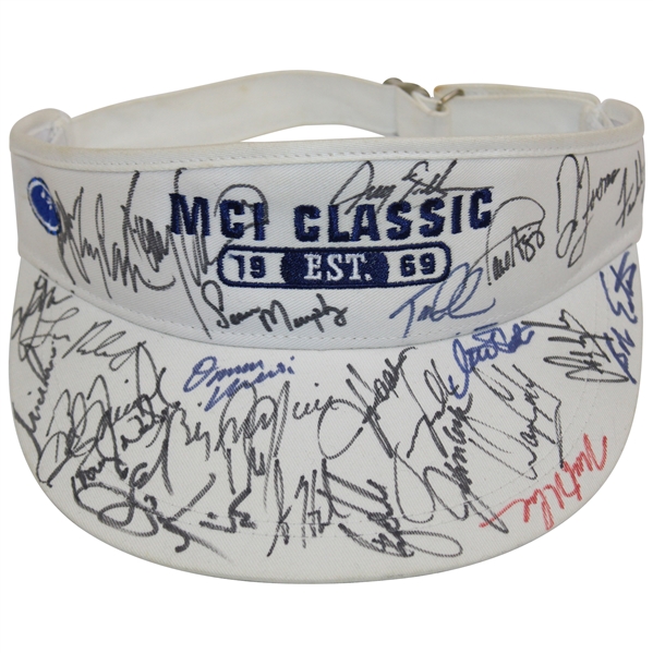 Multi-Signed MCI Classic Est. 1969 White Visor JSA ALOA