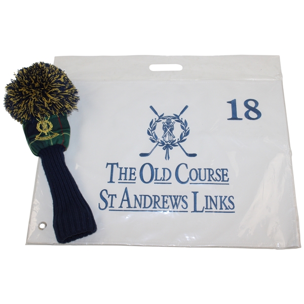 St. Andrews Old Course Embroidered Flag w/Knit St. Andrews Logo Tartan Headcover