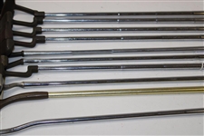 Ten (10) Various Putters Including Eight (8) Assorted PING Putters, a Brass Playboy & a Woodie Putter