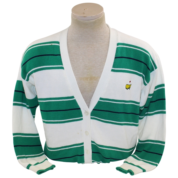 Masters Tournament Button Down White w/Green & Navy LS Slazenger Sweater - Size M