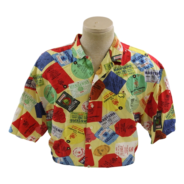 Masters Tournament Series Badges & Tickets Collage Yellow Collared Golf Shirt - Size M