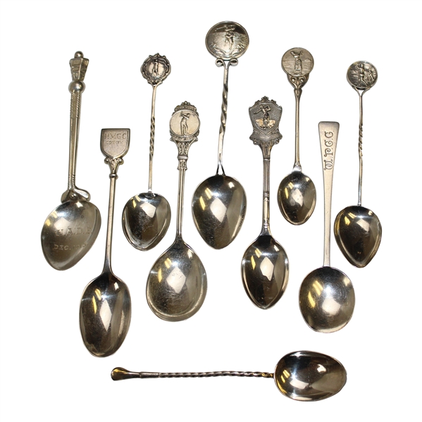 Ten (10) Sterling Silver Spoons - W.A.D.E., NMGC, Kirkhill GC & others