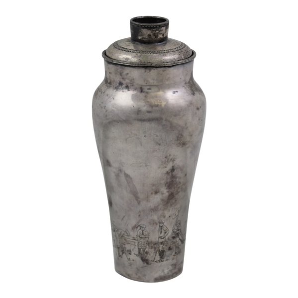 Golf Themed Male & Lady Golfers Meriden S.P. Co. International S. Co. White Metal Shaker