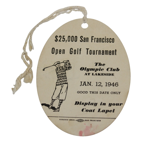 1946 San Francisco Open at The Olympic Club Ticket with Original String