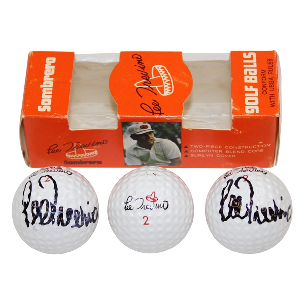 Two (2) Lee Trevino Signed Golf Balls as Part of Personal Sombrero Logo Sleeve of Balls JSA ALOA