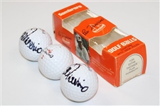 Two (2) Lee Trevino Signed Golf Balls as Part of Personal Sombrero Logo Sleeve of Balls JSA ALOA