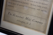 Framed 1905 Guarantee On Kempshall Golf Ball