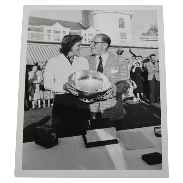 Babe Zaharias Receiving A Large Trophy B&W Photo