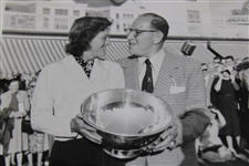 Babe Zaharias Receiving A Large Trophy B&W Photo