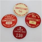1953, 1954, 1959(x2) Carling Open Golf Tournament Contestant Badges