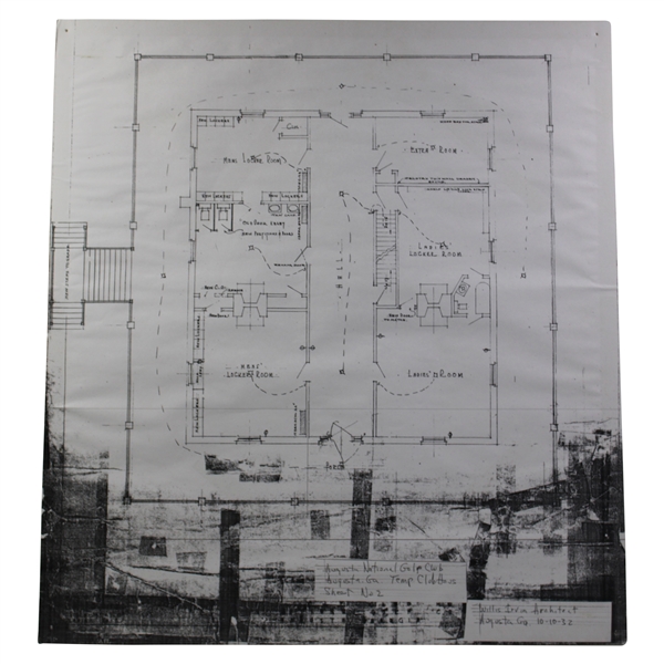 Facsimile Copy of Augusta National Temporary Clubhouse 2nd Floor Plans from Architect in 1932