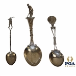 Three (3) Silver Golf Themed Spoons - Pinehurst Sterling, Summit Sterling, Post Swing Non Sterling