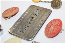 Golf Themed Score Tracker, Buttons (x2), Cheltenham GC Cuff Links, Lighter, Pin & Match Safe