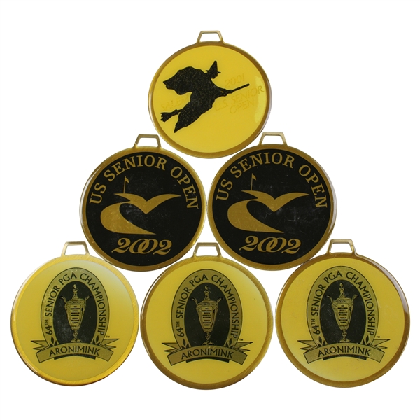 Six (6) Senior US Open & Senior PGA Championship Metal Bag Tags - 2001, 2001 & 2003