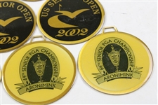 Six (6) Senior US Open & Senior PGA Championship Metal Bag Tags - 2001, 2001 & 2003