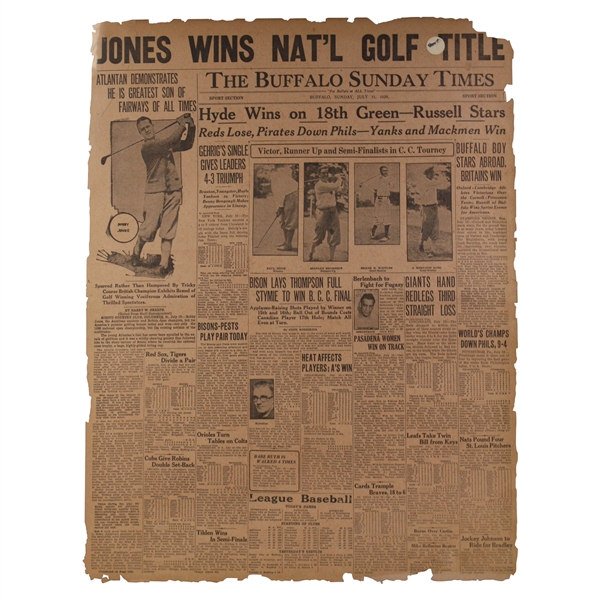 1926 Jones Wins Natl Golf Title The Buffalo Sunday Times Newspaper Page - July 11th