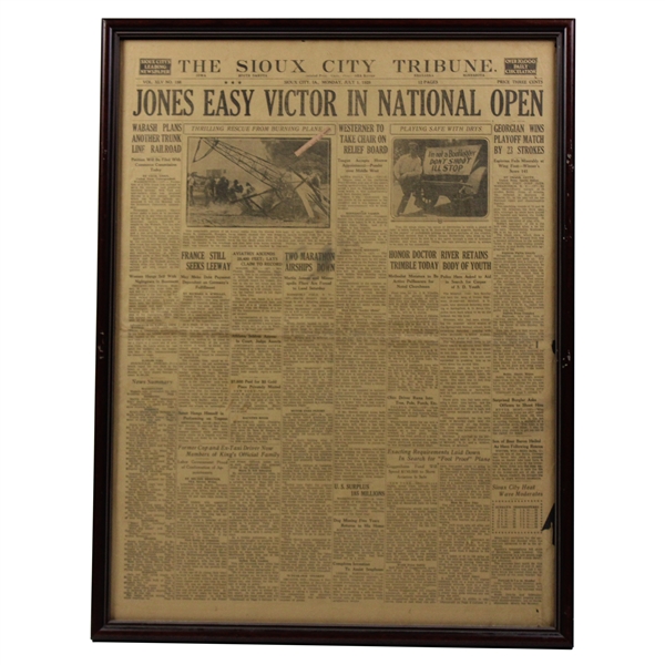 1929 Jones Easy Victor In National Open The Sioux City Tribune Newspaper Page - July 1st