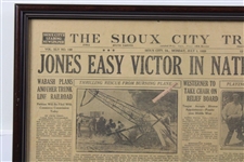 1929 'Jones Easy Victor In National Open' The Sioux City Tribune Newspaper Page - July 1st