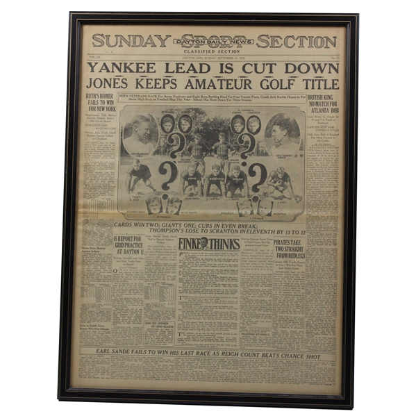 1928 'Jones Keeps Amateur Golf Title' Dayton Daily News Newspaper Page - September 16th