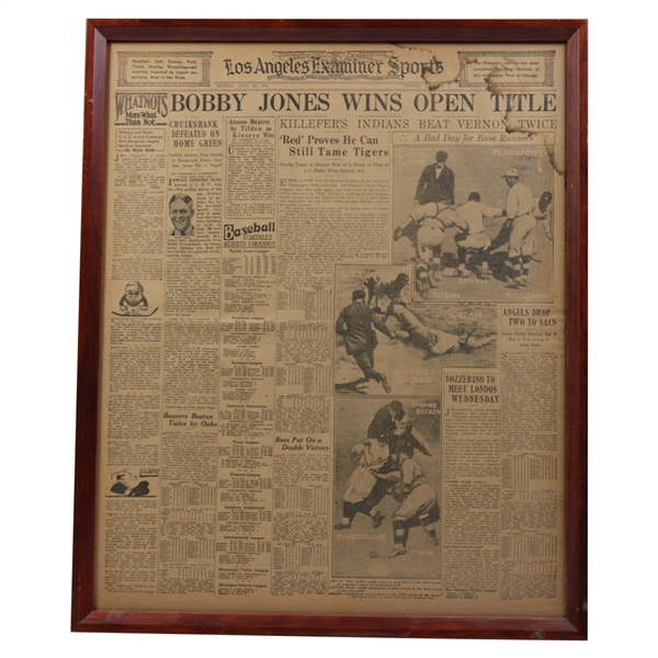 1923 Bobby Jones Wins Open Title Los Angeles Examiner Sports Newspaper Page - July 16th