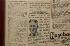 1923 'Bobby Jones Wins Open Title' Los Angeles Examiner Sports Newspaper Page - July 16th