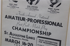 1938 Amateur-Professional Picard, Sarazen & Hines Best Ball Match Play Advert - Framed