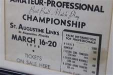 1938 Amateur-Professional Picard, Sarazen & Hines Best Ball Match Play Advert - Framed