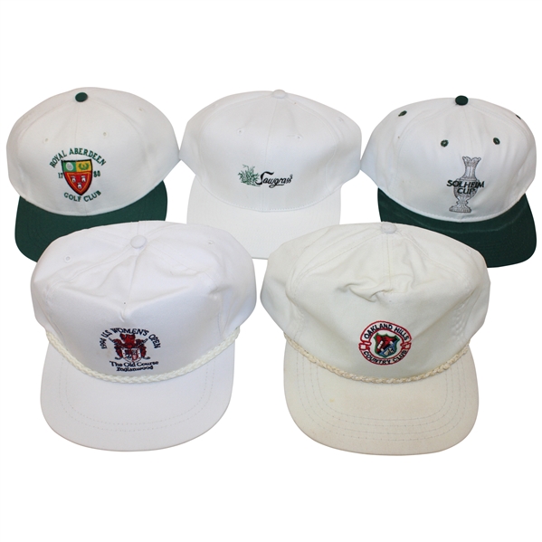 Five (5) Golf Hats - Sawgrass, Royal Aberdeen, Solheim Cup, Indianwood & Oakland Hills