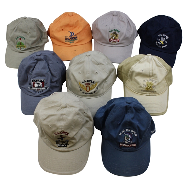 Nine (9) US Open Golf Hats - 2004, 2006, 2009, 2010, 2012, 2013, 2016, 2018 & 2020