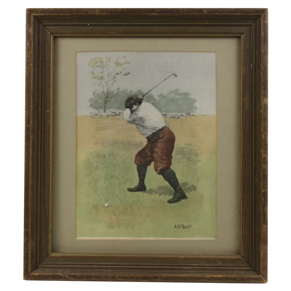 Golfer About to Hit Golf Ball A.B. Frost Presentation Print - Framed