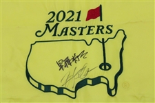 Hideki Matsuyama & Caddy Shota Hayafuji Signed 2021 Masters Embroidered Flag JSA ALOA