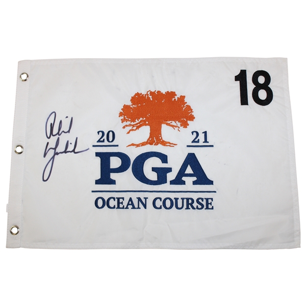 Phil Mickelson Signed 2021 PGA Championship at Kiawah White Embroidered Flag JSA ALOA
