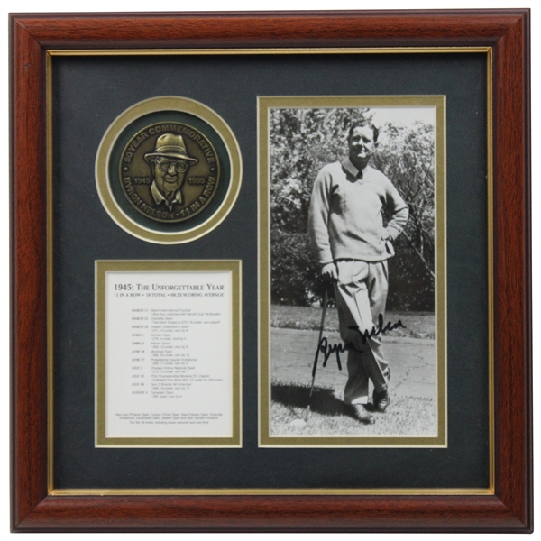 Byron Nelson Signed "1945: The Unforgettable Year" Photo with Medal & Year Review JSA ALOA