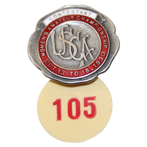 1930 USGA Women’s Amateur at Los Angeles CC Contestant Badge #105 - Glenna Collett Winner