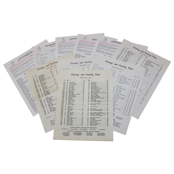 Ten (10) Different Masters Tournament Pairing Sheets - 1972-99 with 1997 Sunday Round