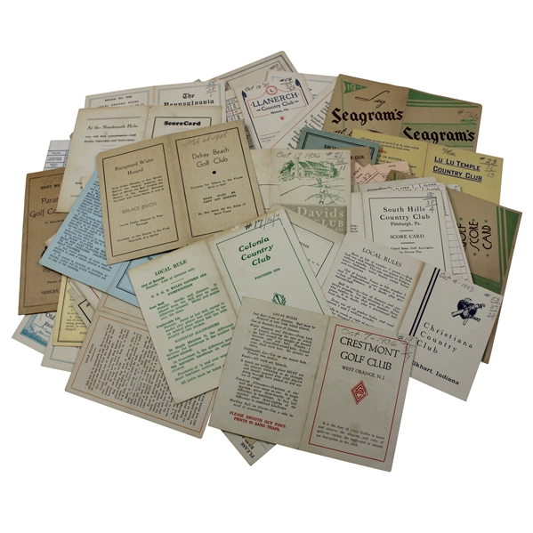 Sixty-Eight (68) Miscellaneous 1930s Golf Score Cards with Stymies