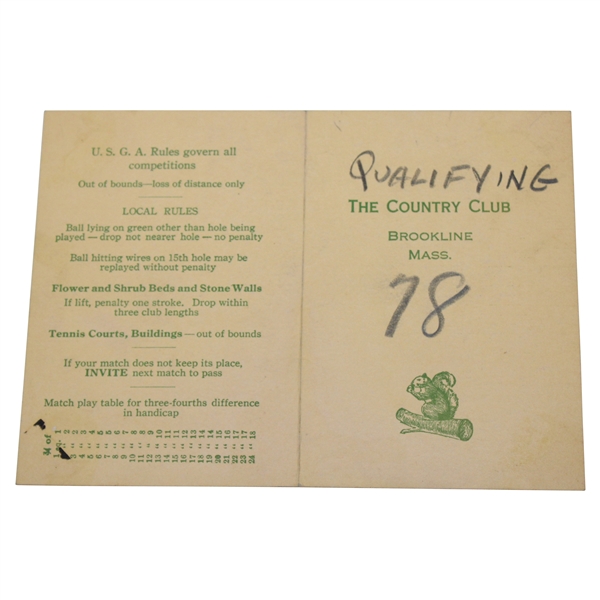 1928 The Country Club (Brookline) Qualifying Scorecard